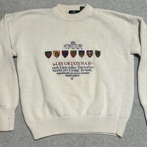 Structure Men's White Crewneck Sweater with Crest Design